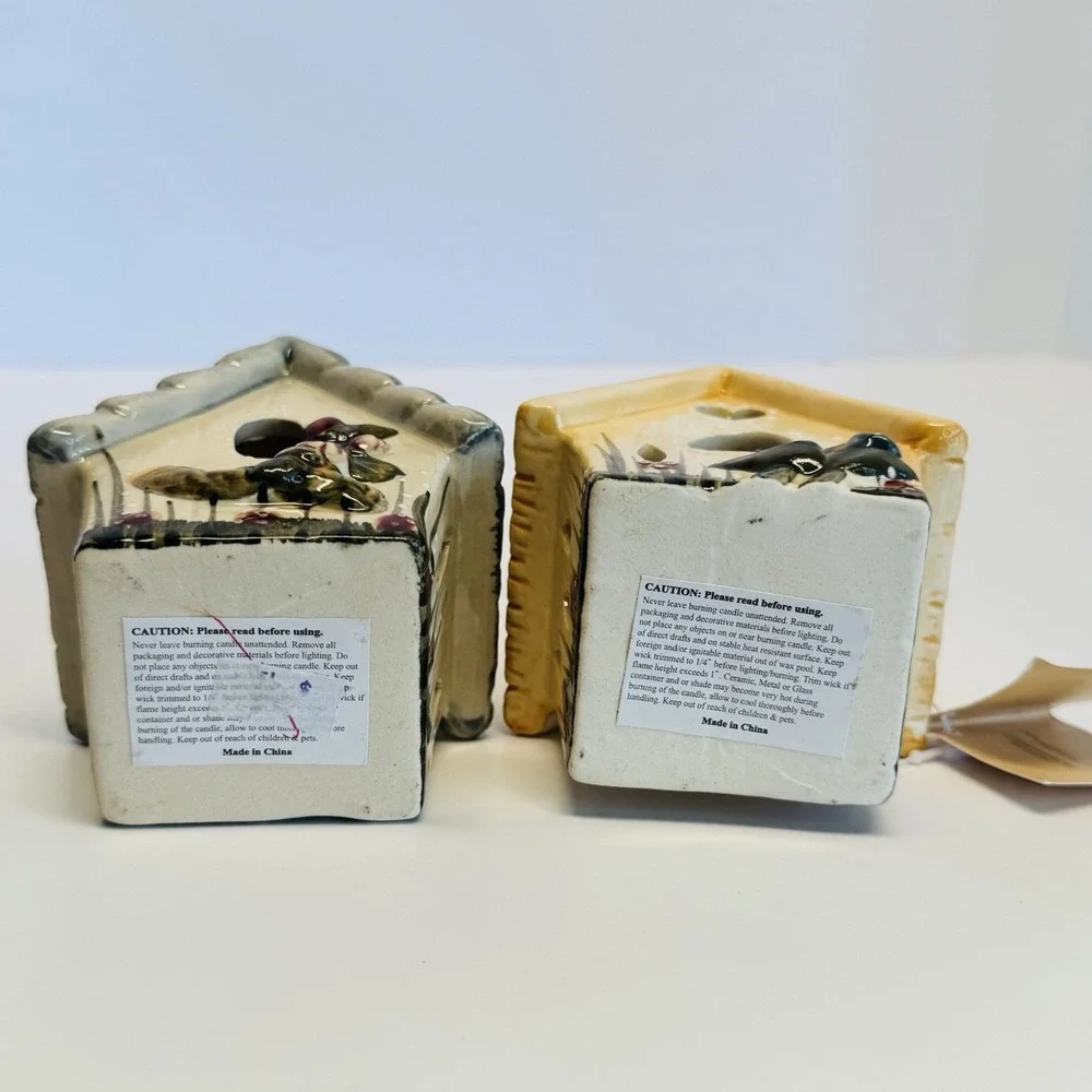 Crazy Mountain Ceramic Birdhouse Tea Light Candle Holders Set of 2 NWT‎